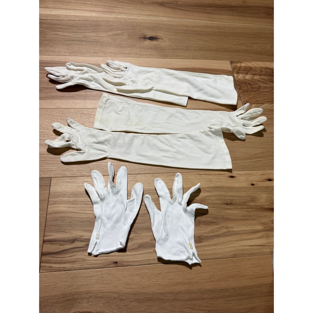Vintage 1950s Opera Gloves Lot 3 Pairs Women Small White Long Short Button Cuff
